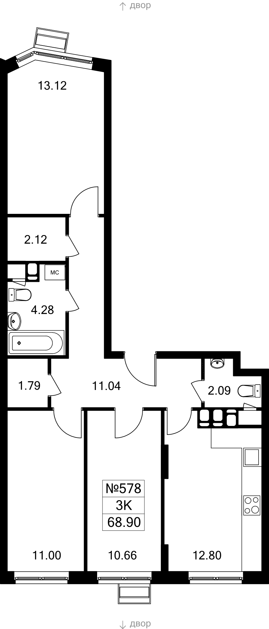 3 ккв 68,9 м²