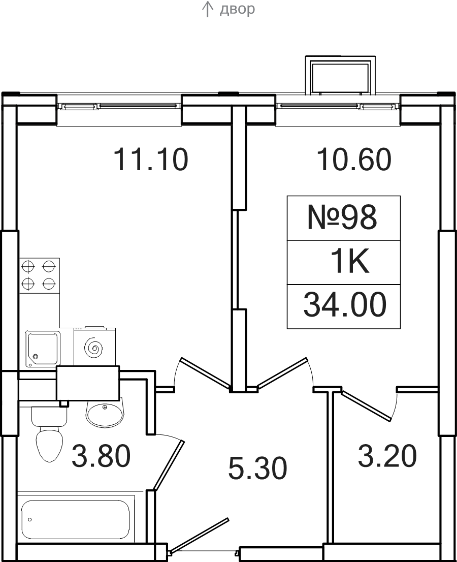 1 ккв 34 м²