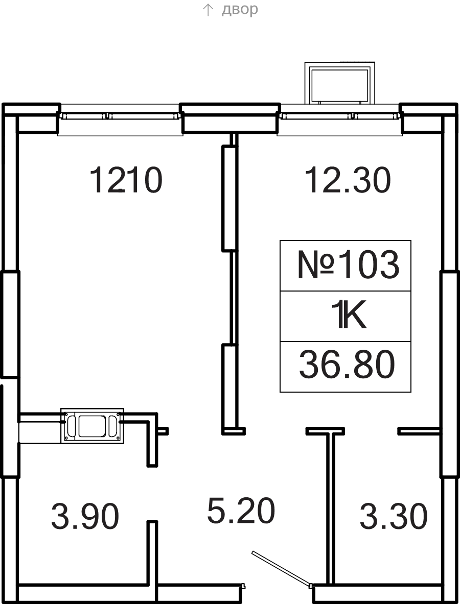 1 ккв 36,8 м²