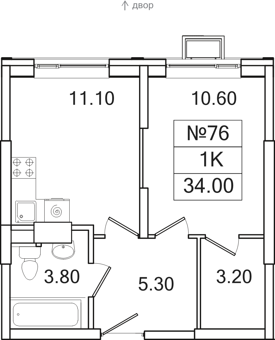 1 ккв 34 м²