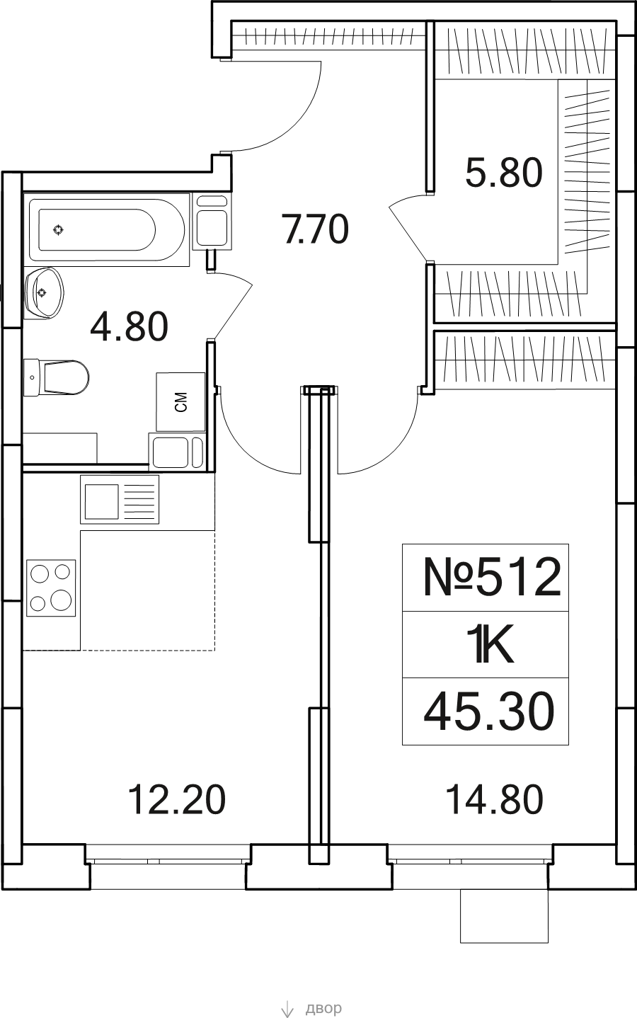 1 ккв 45,3 м²