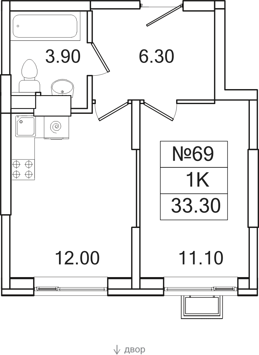 1 ккв 33,3 м²