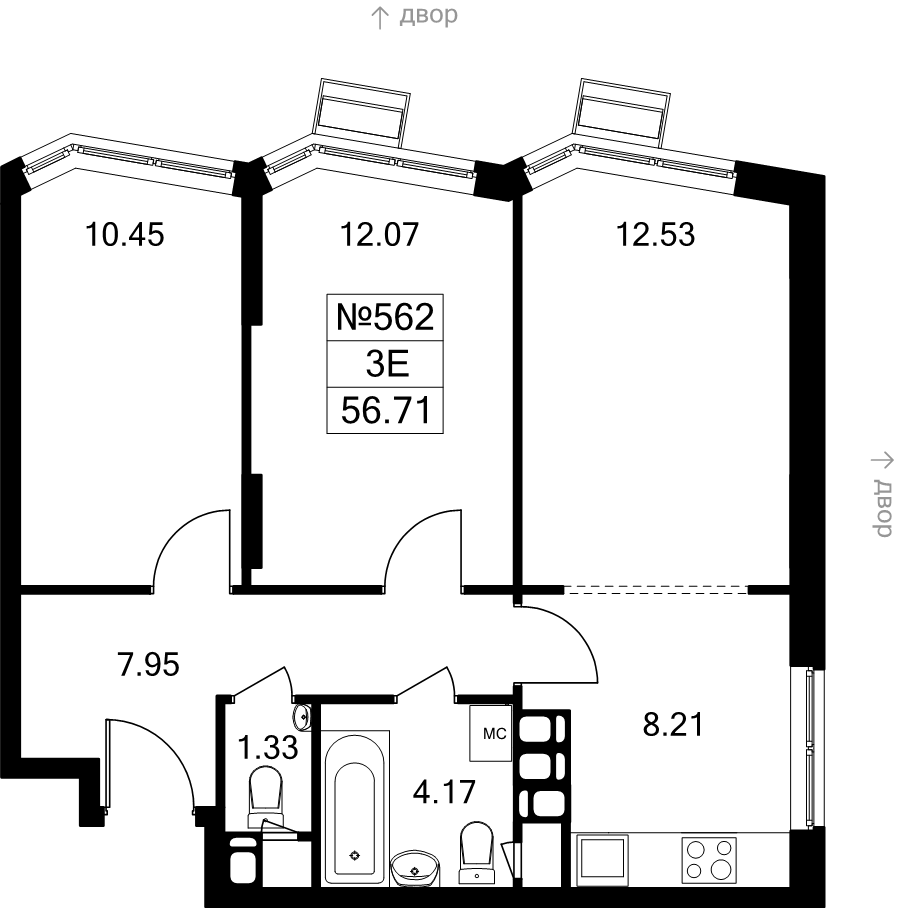 3 ккв (Евро) 56,7 м²