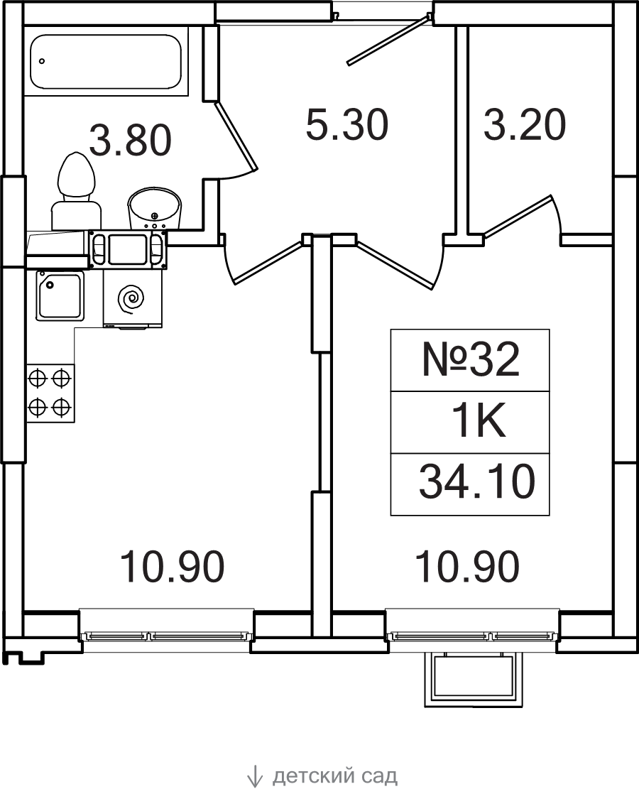 1 ккв 34,1 м²