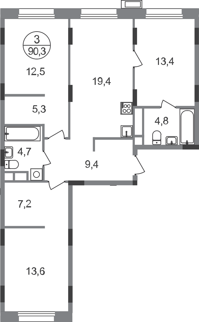4 ккв (Евро) 90,3 м²