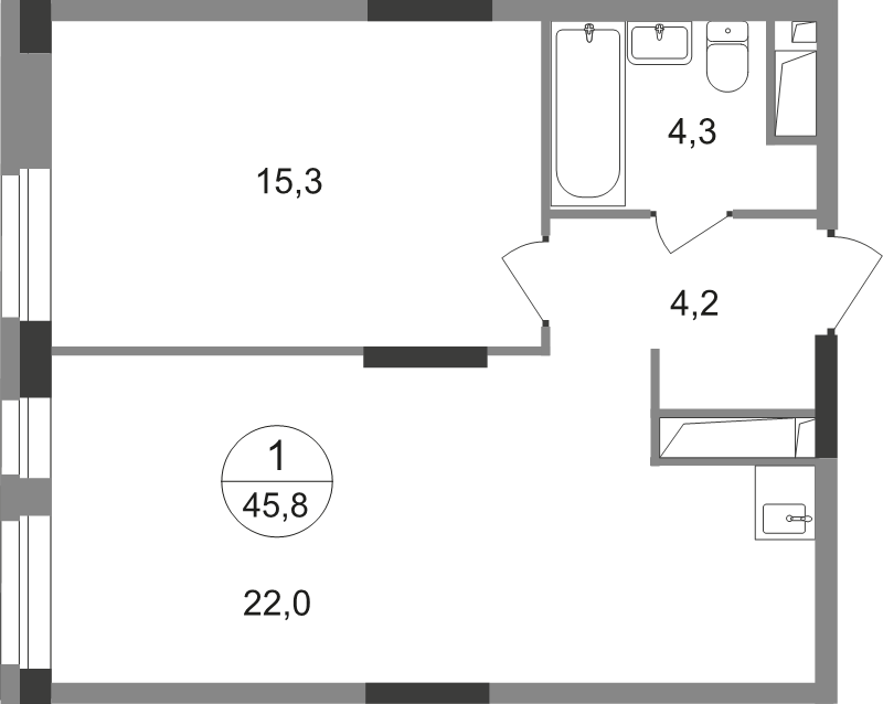 2 ккв (Евро) 45,8 м²