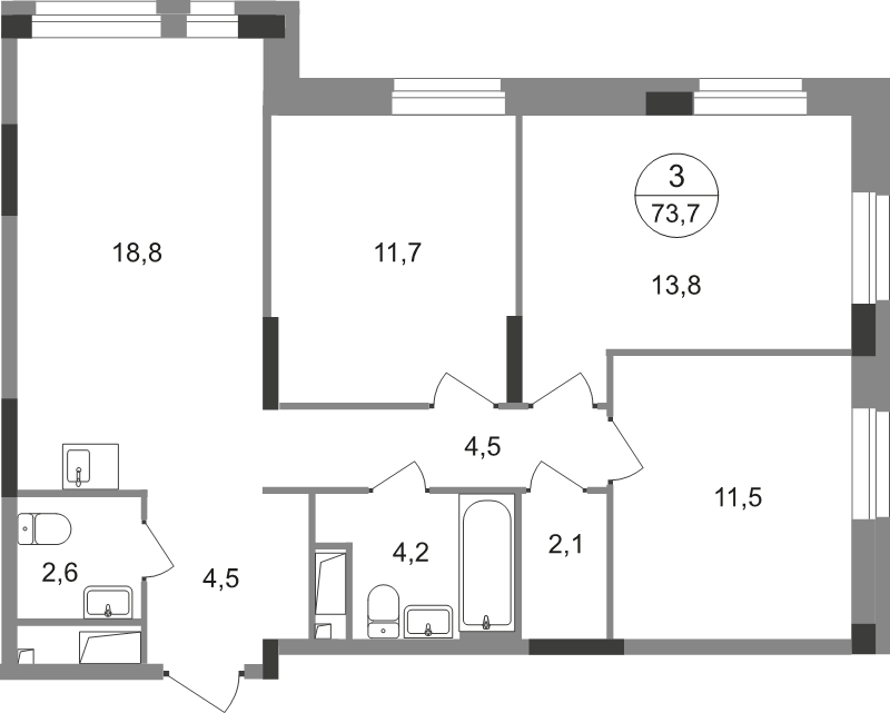 4 ккв (Евро) 73,7 м²