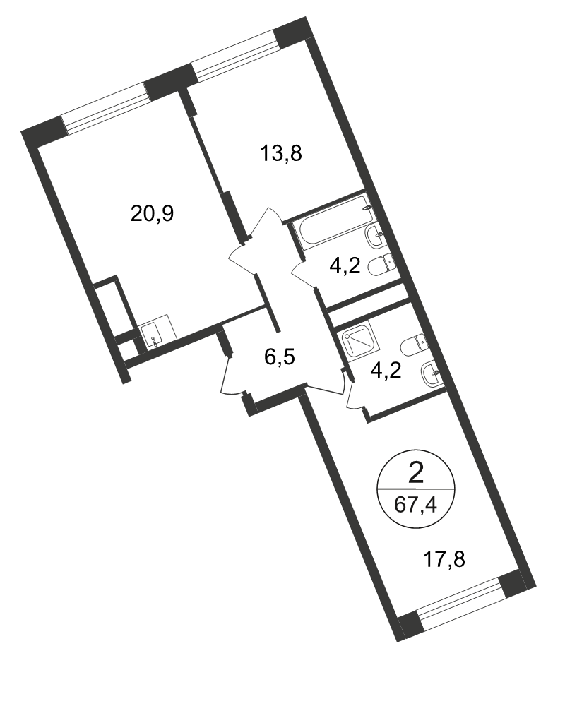 3 ккв (Евро) 67,4 м²
