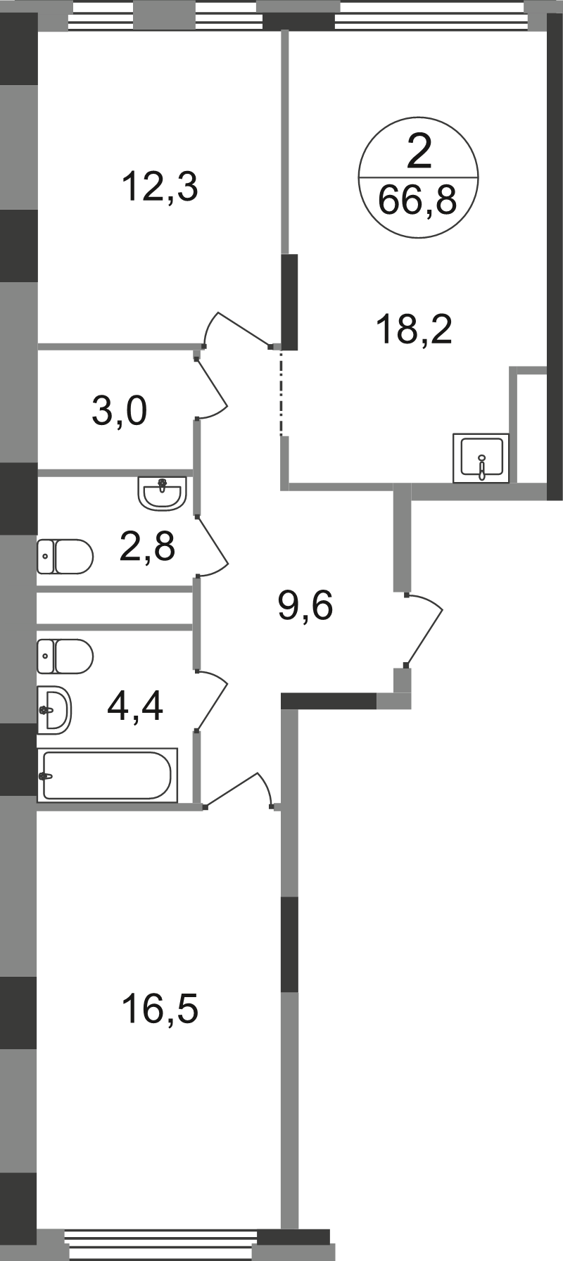 3 ккв (Евро) 66,8 м²