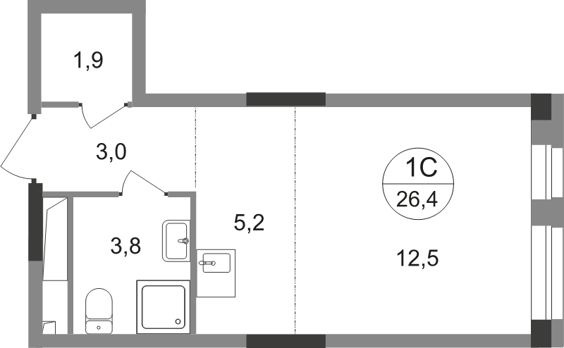 Студия 26,4 м²