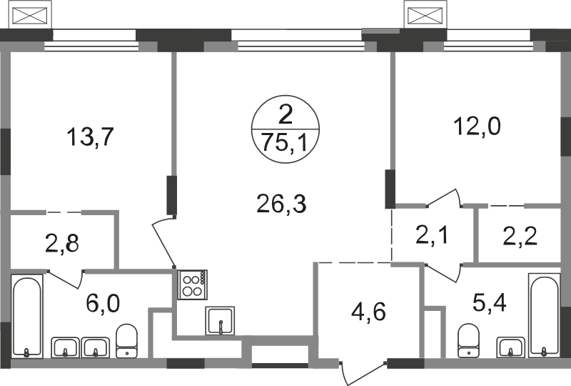 3 ккв (Евро) 75,1 м²