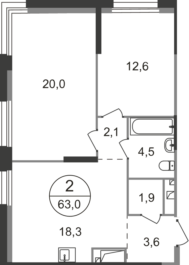3 ккв (Евро) 63 м²