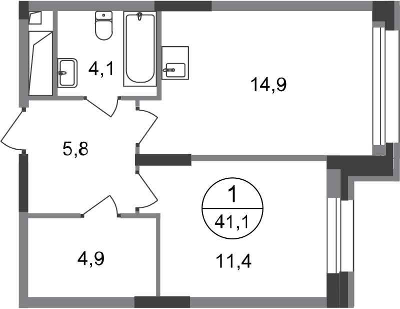 2 ккв (Евро) 41,1 м²
