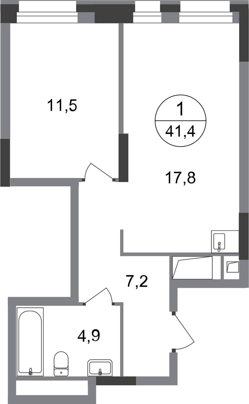 2 ккв (Евро) 41,4 м²