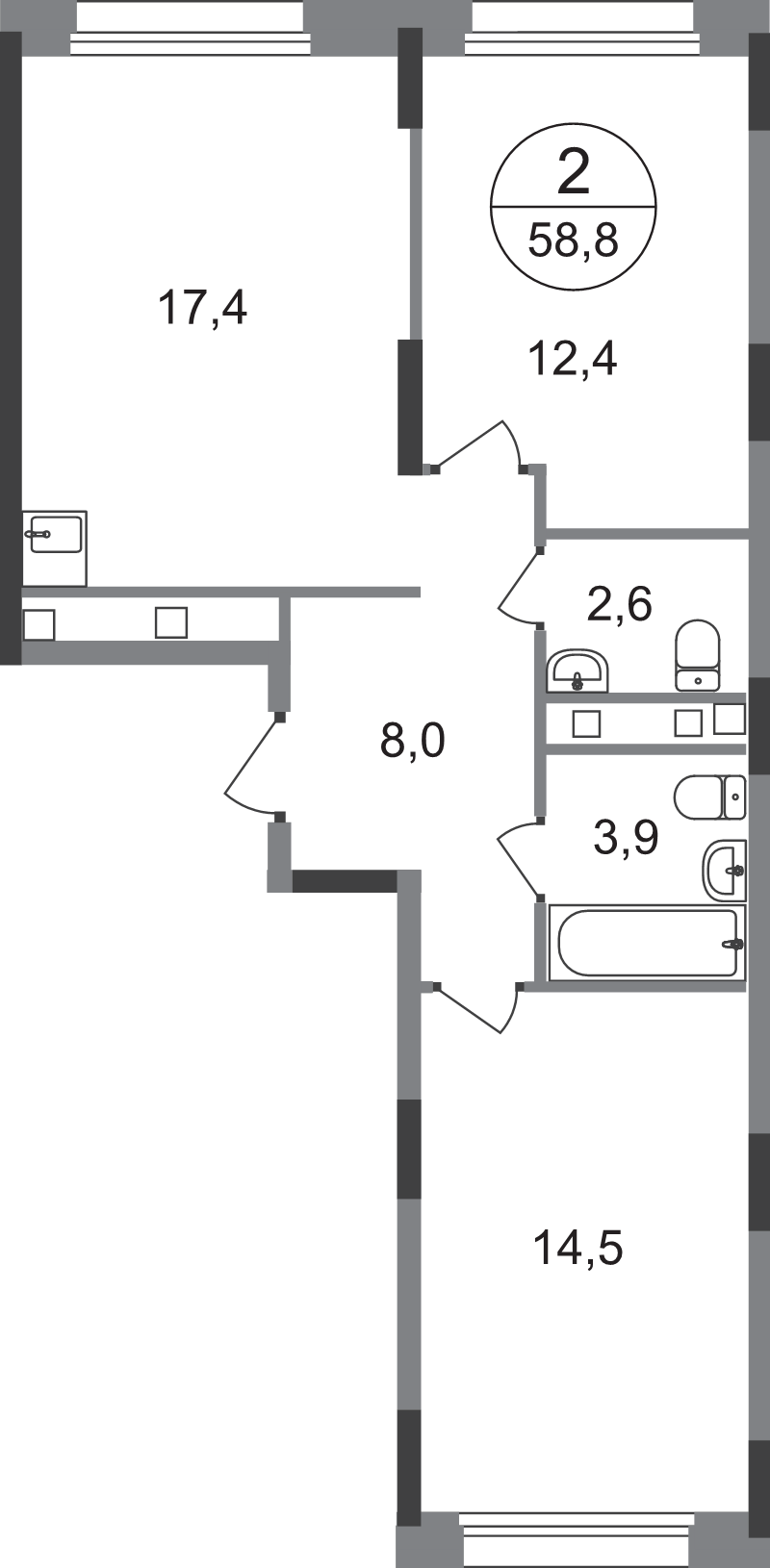 3 ккв (Евро) 58,8 м²