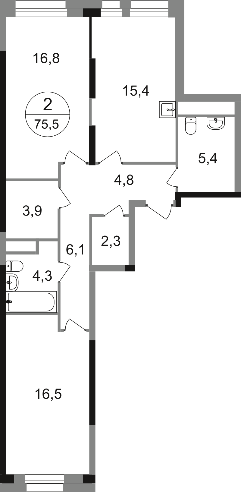 3 ккв (Евро) 76,5 м²