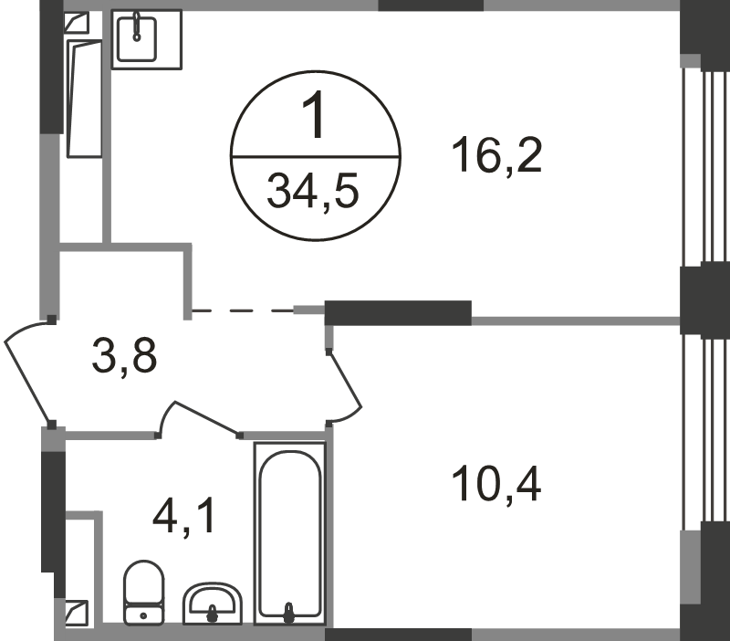2 ккв (Евро) 34,5 м²