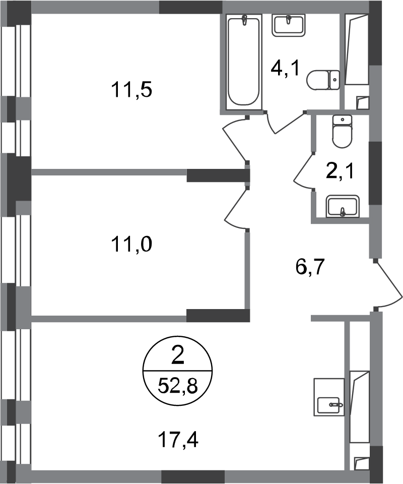 3 ккв (Евро) 52,8 м²
