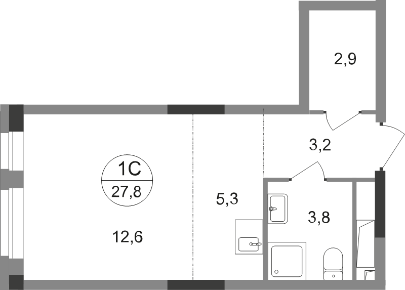 Студия 27,8 м²