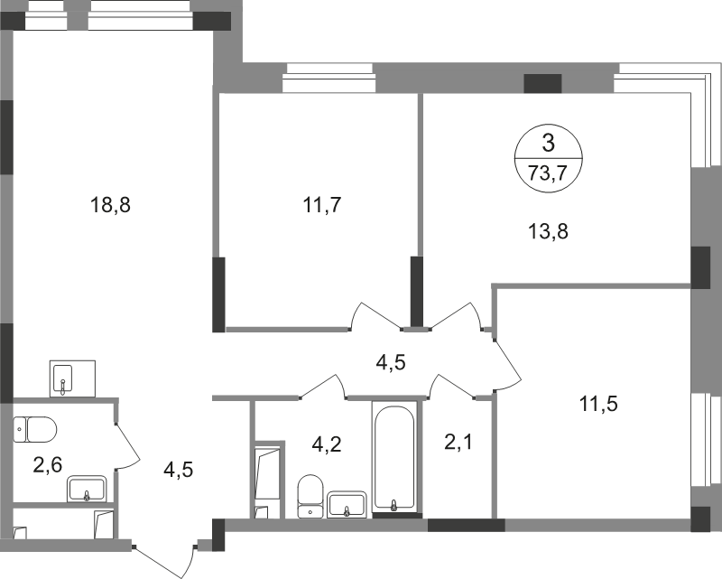 4 ккв (Евро) 73,7 м²