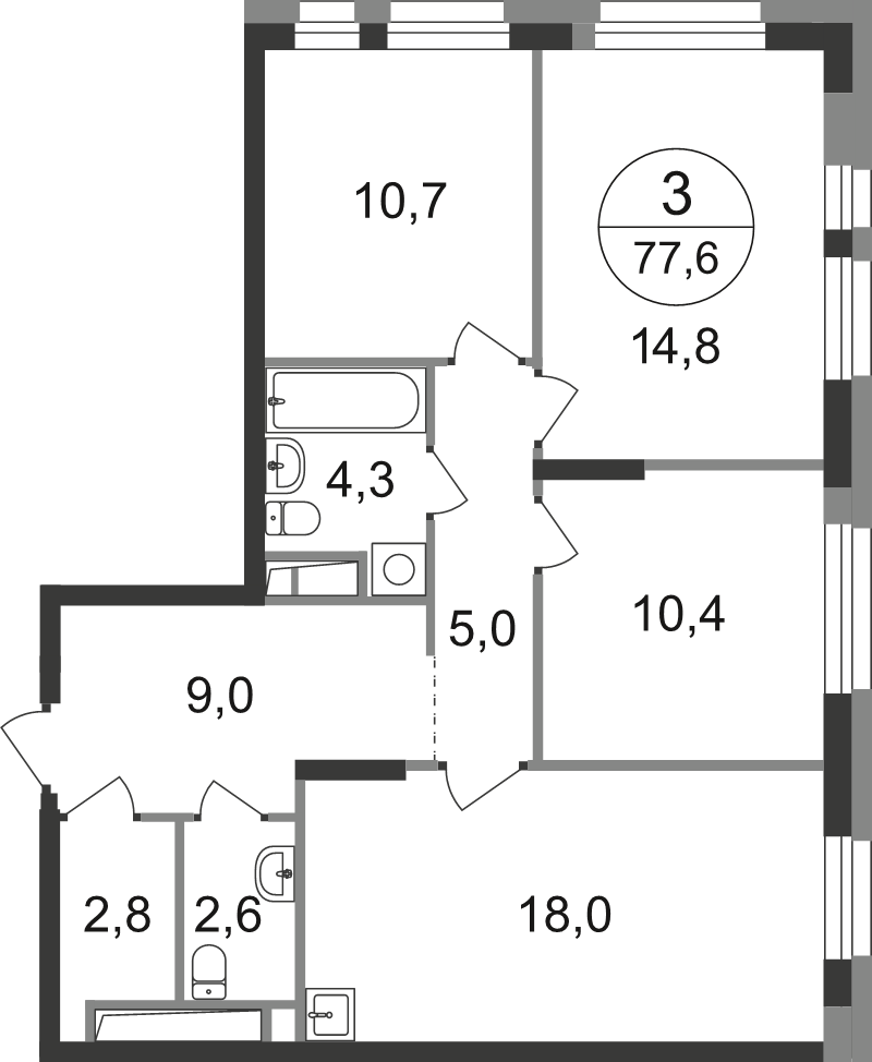 4 ккв (Евро) 77,6 м²