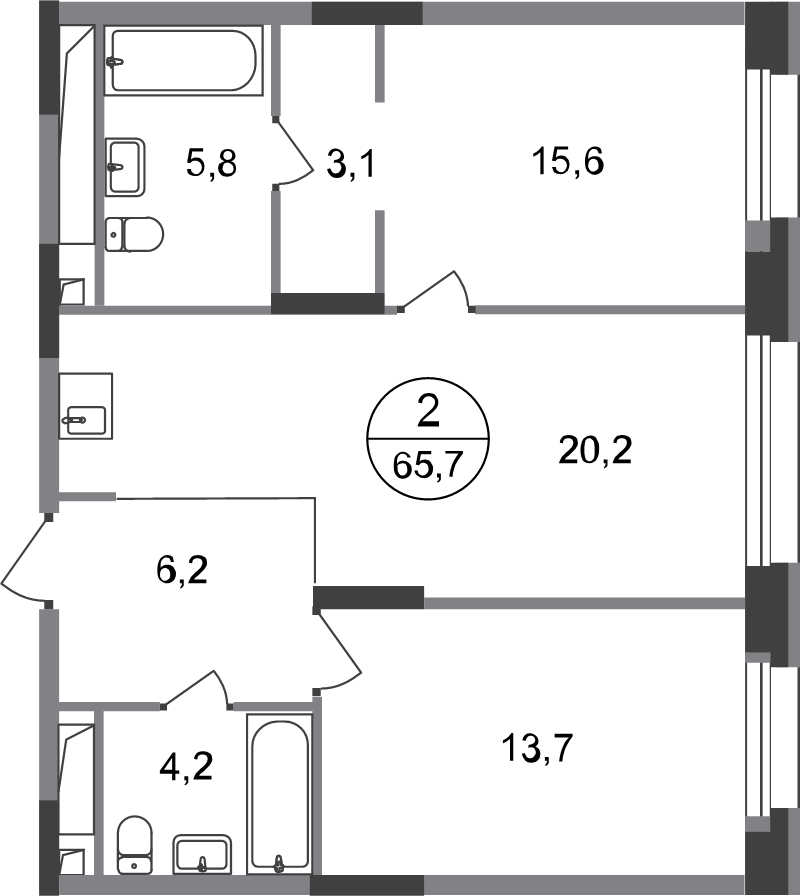 3 ккв (Евро) 65,7 м²
