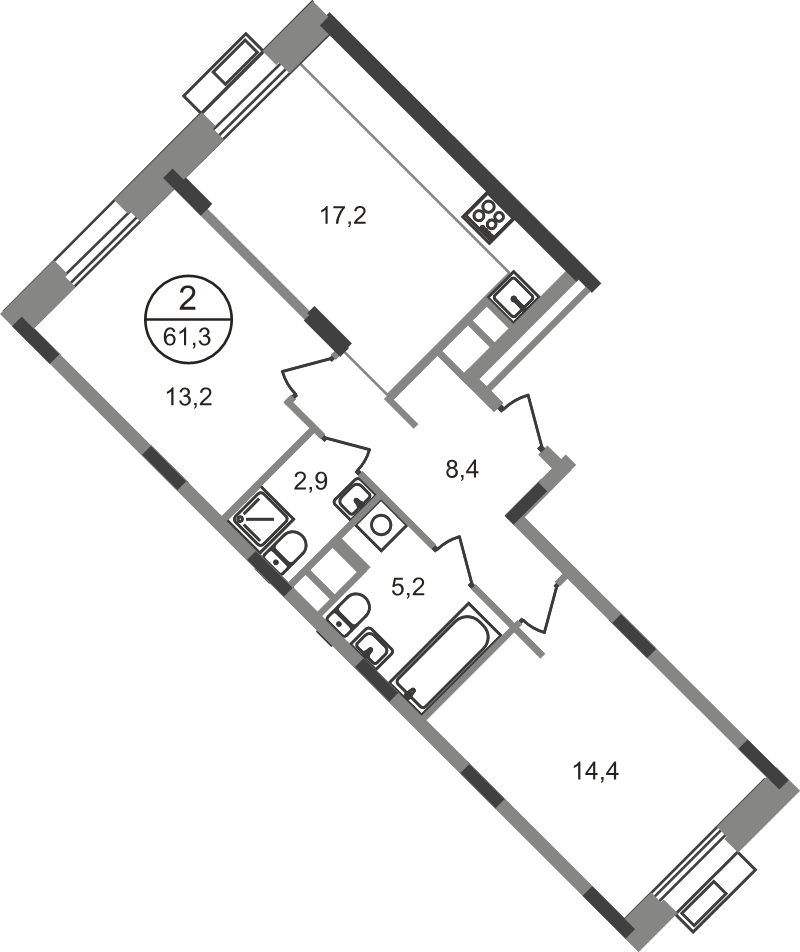 3 ккв (Евро) 61,3 м²