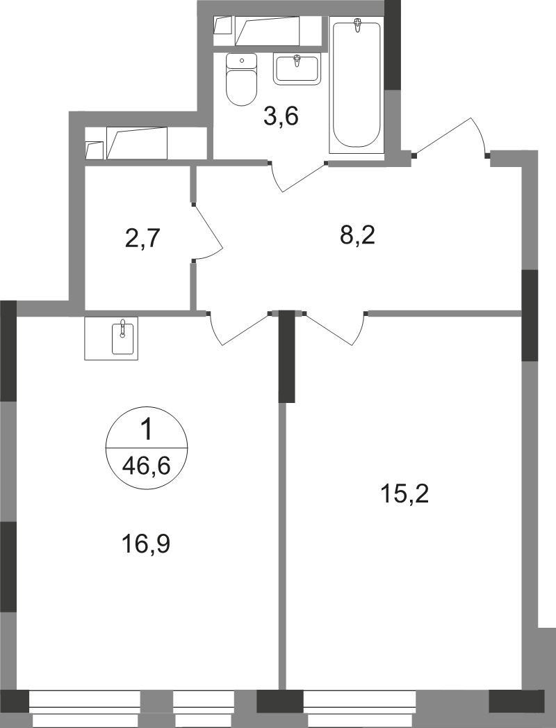 2 ккв (Евро) 46,6 м²