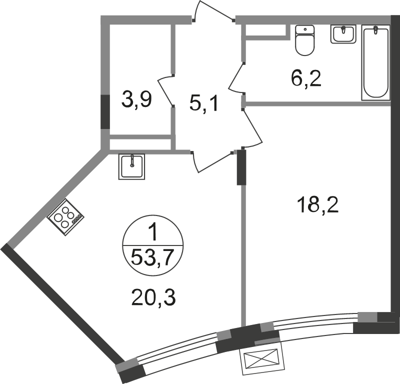 2 ккв (Евро) 53,7 м²