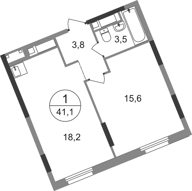2 ккв (Евро) 41,1 м²