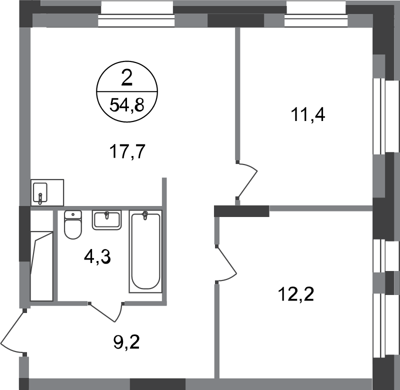3 ккв (Евро) 54,8 м²