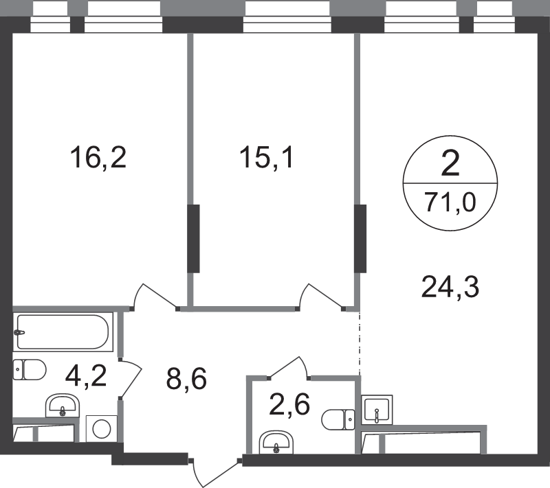 3 ккв (Евро) 71 м²