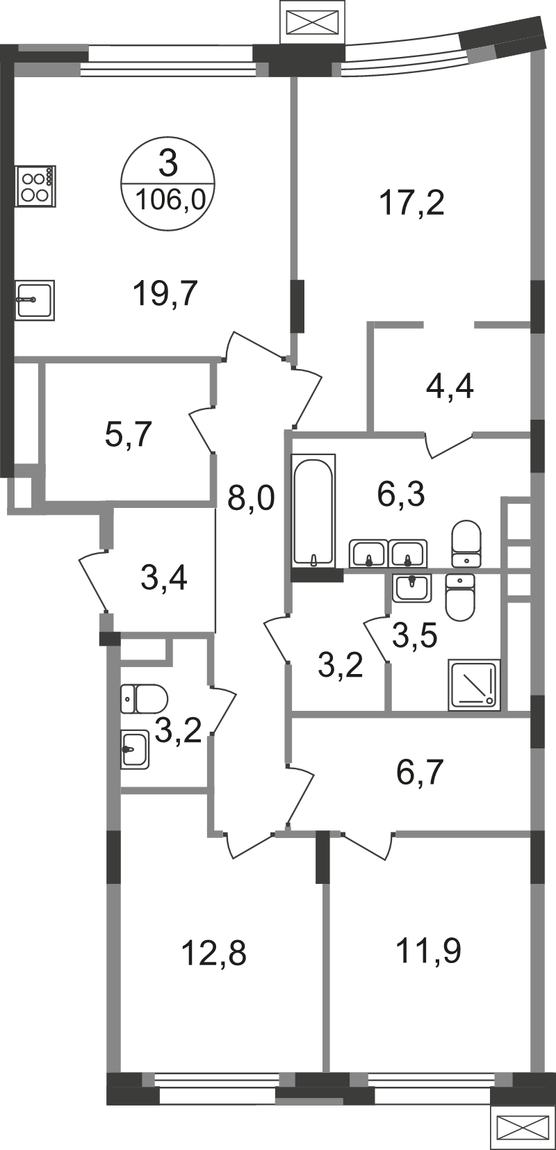 4 ккв (Евро) 106 м²