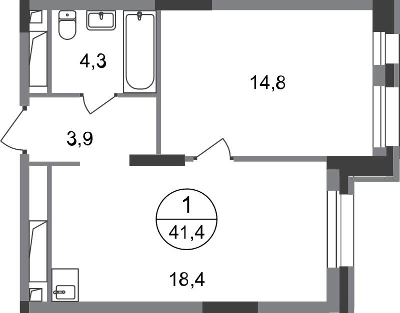 2 ккв (Евро) 41,4 м²
