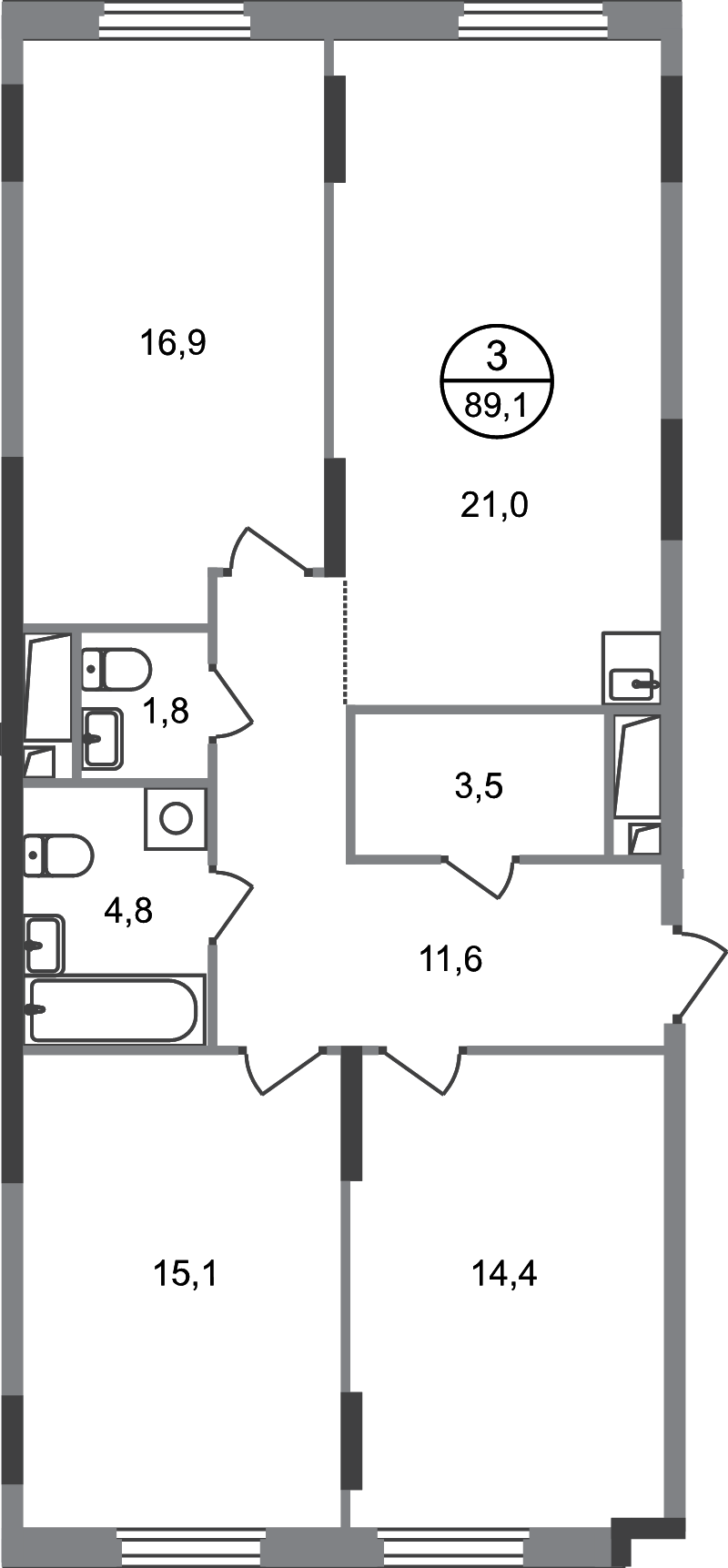 4 ккв (Евро) 89,1 м²