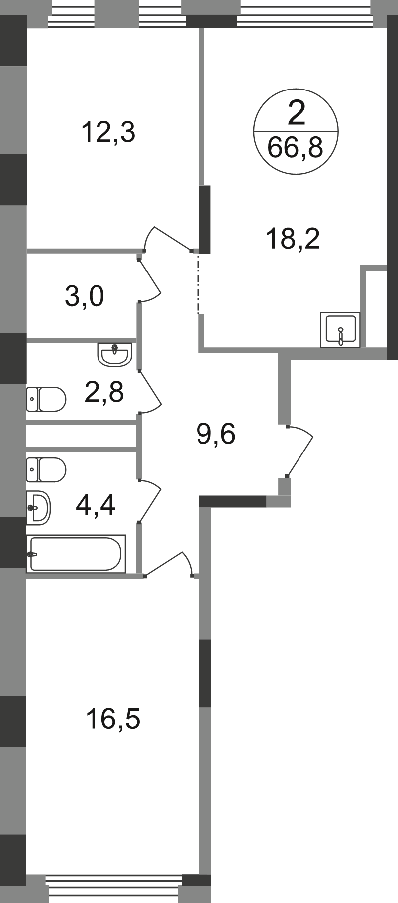 3 ккв (Евро) 66,8 м²