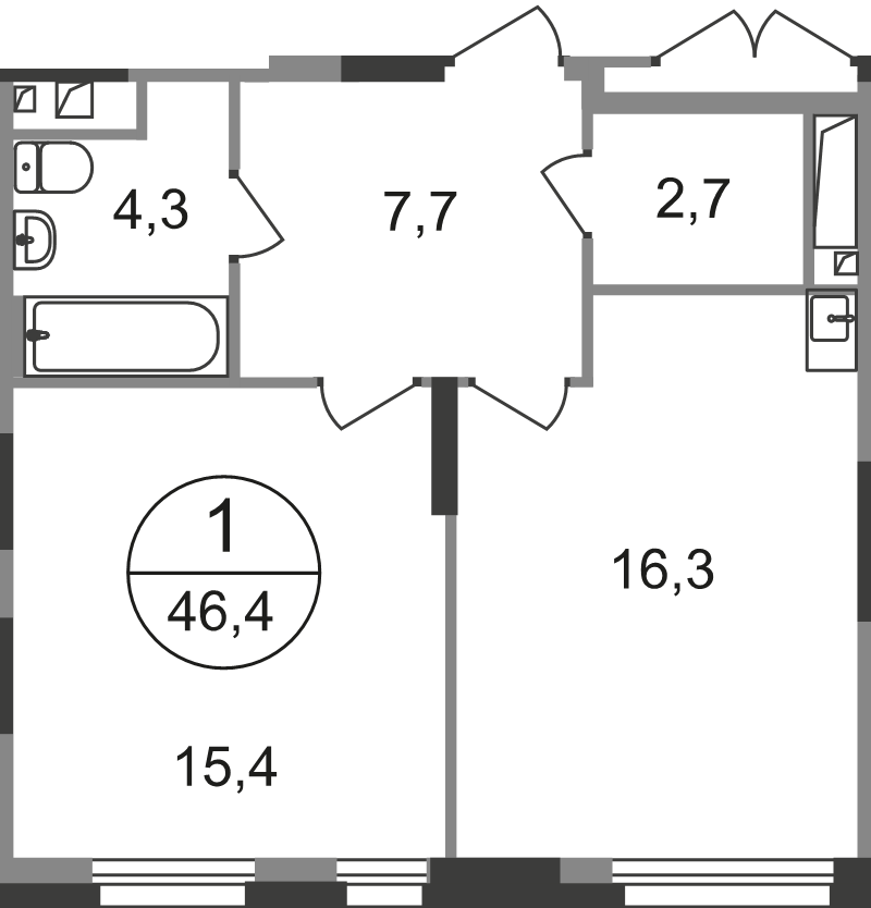2 ккв (Евро) 46,4 м²