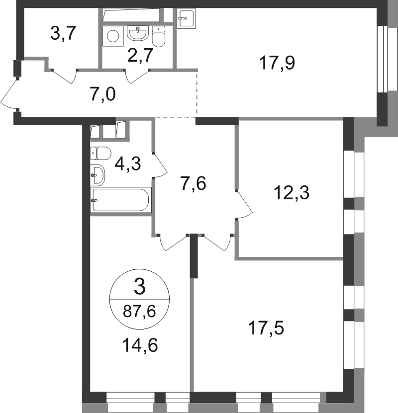 4 ккв (Евро) 87,6 м²
