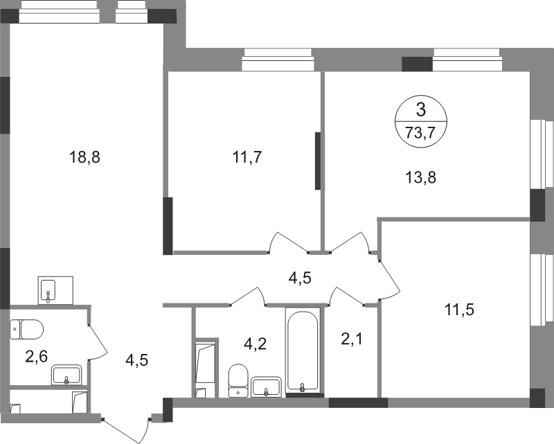 4 ккв (Евро) 73,7 м²