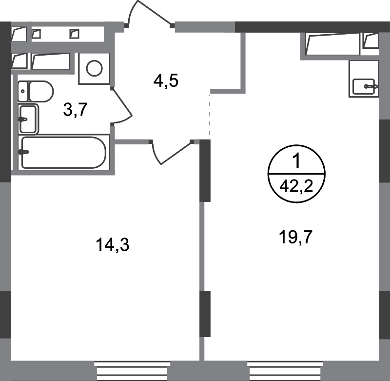 2 ккв (Евро) 42,2 м²