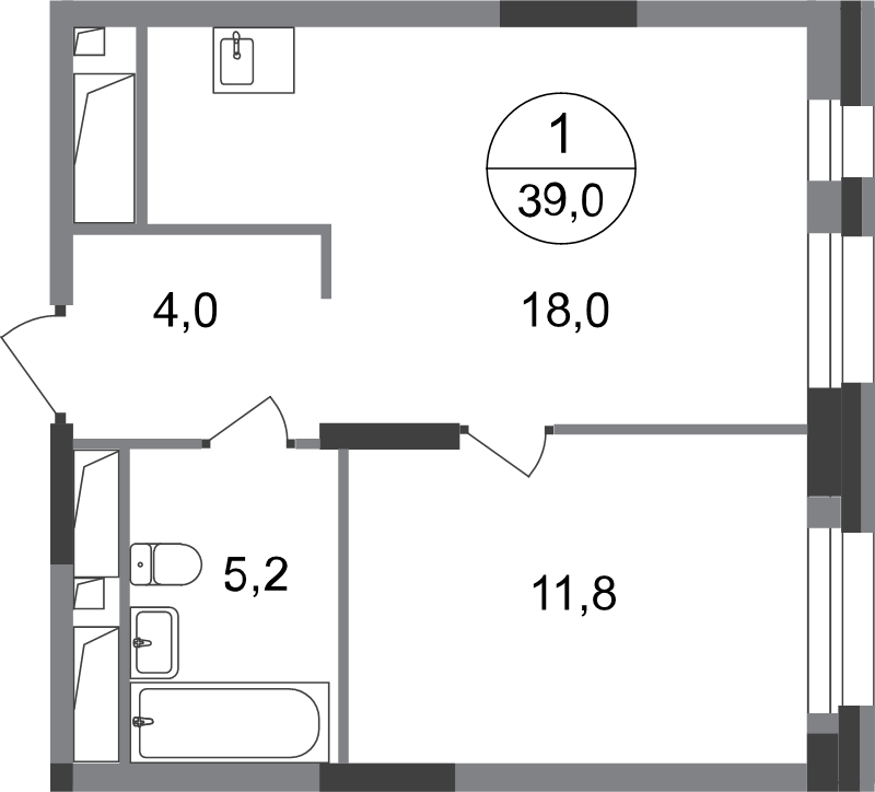 2 ккв (Евро) 39 м²