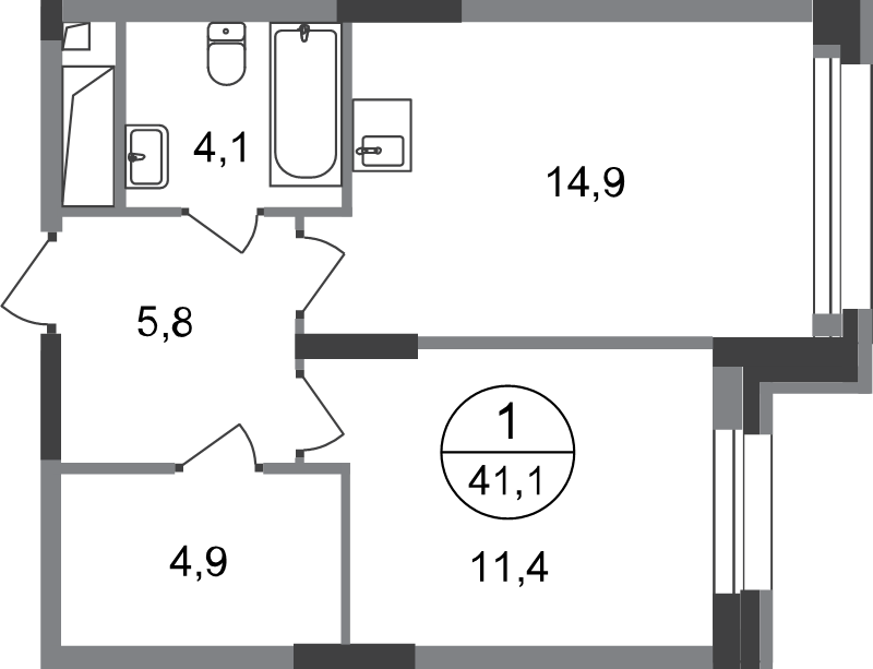 2 ккв (Евро) 41,1 м²