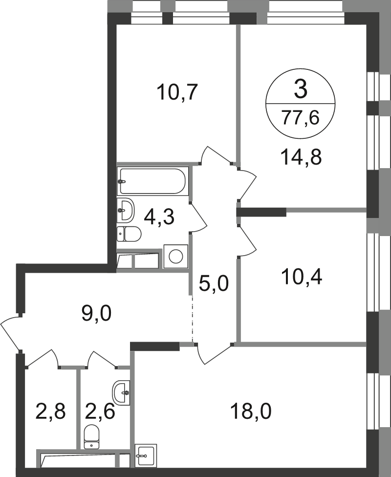 4 ккв (Евро) 77,6 м²