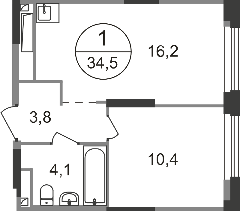 2 ккв (Евро) 34,5 м²