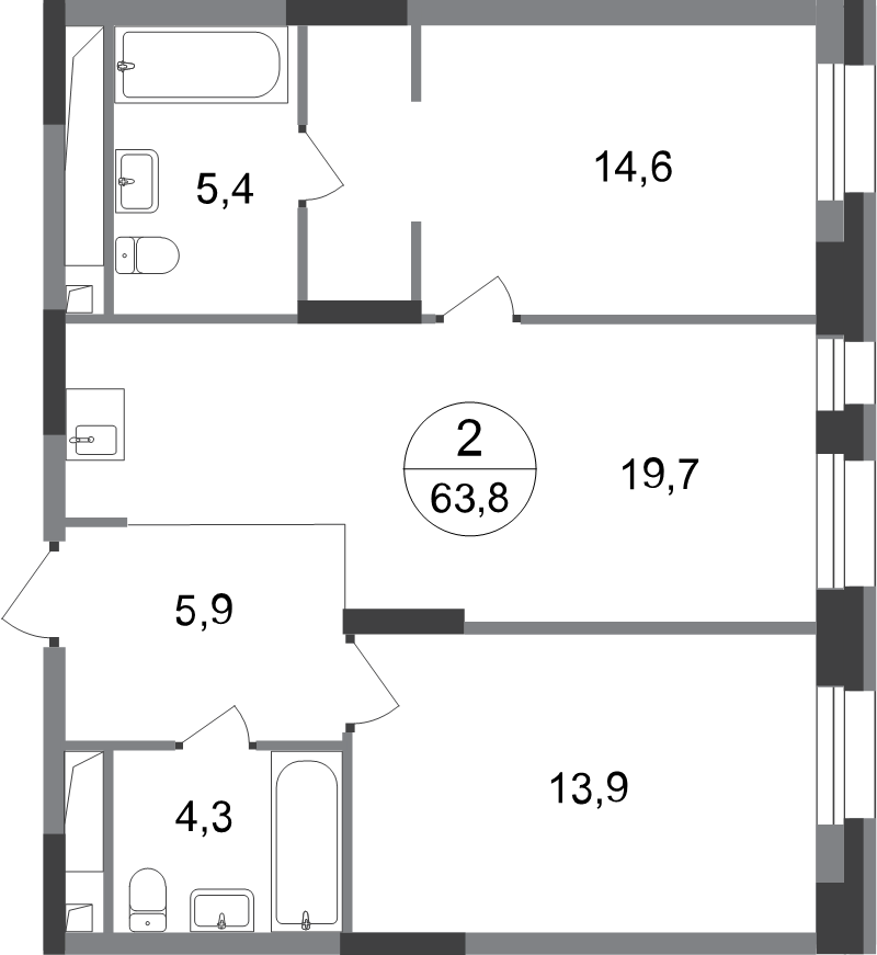 3 ккв (Евро) 63,8 м²