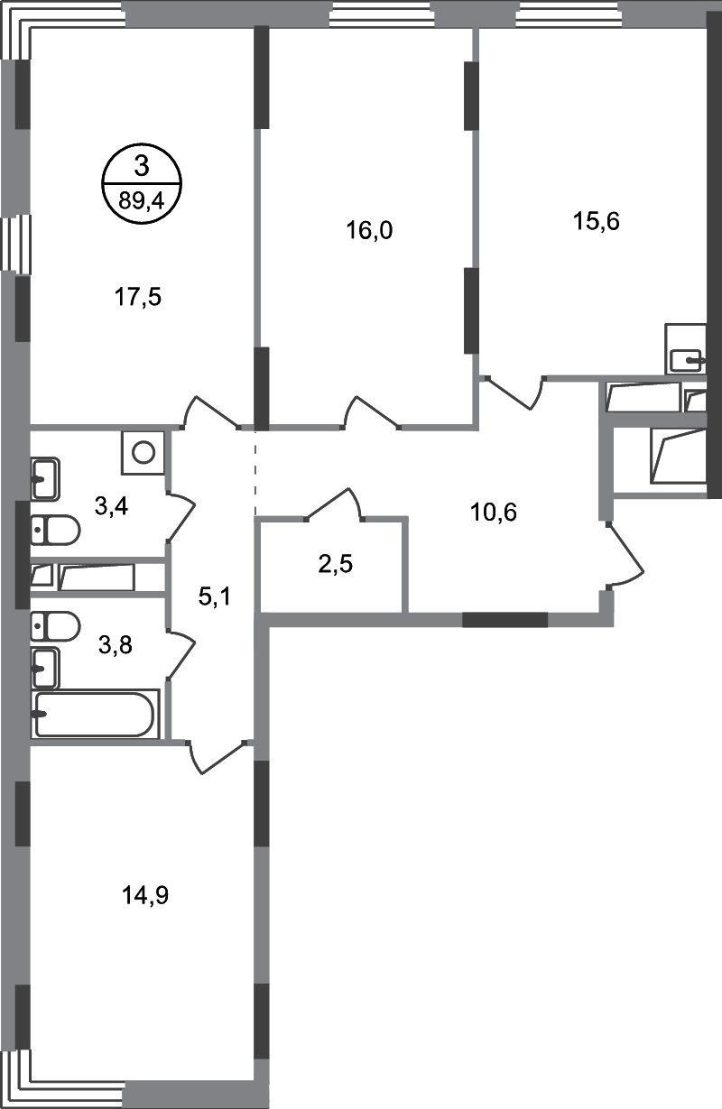 4 ккв (Евро) 89,4 м²