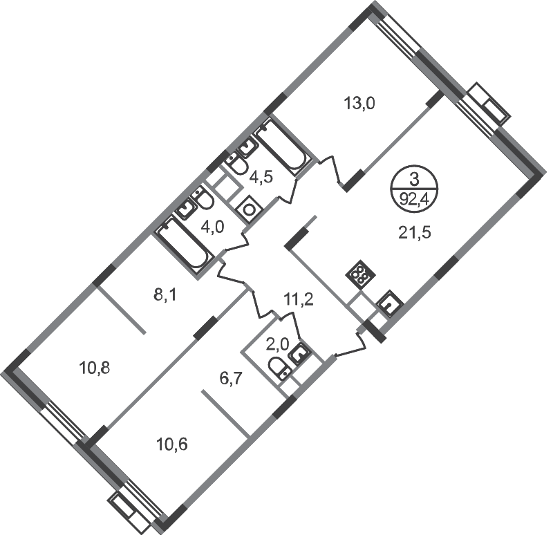4 ккв (Евро) 92,4 м²