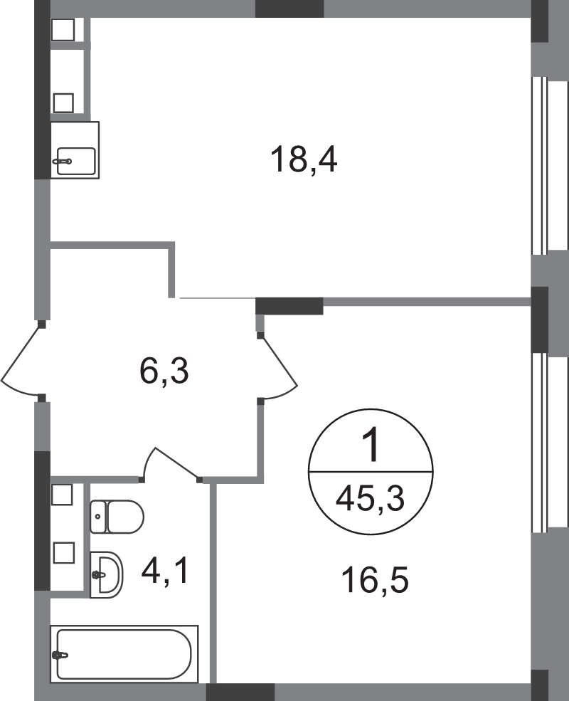 2 ккв (Евро) 45,3 м²