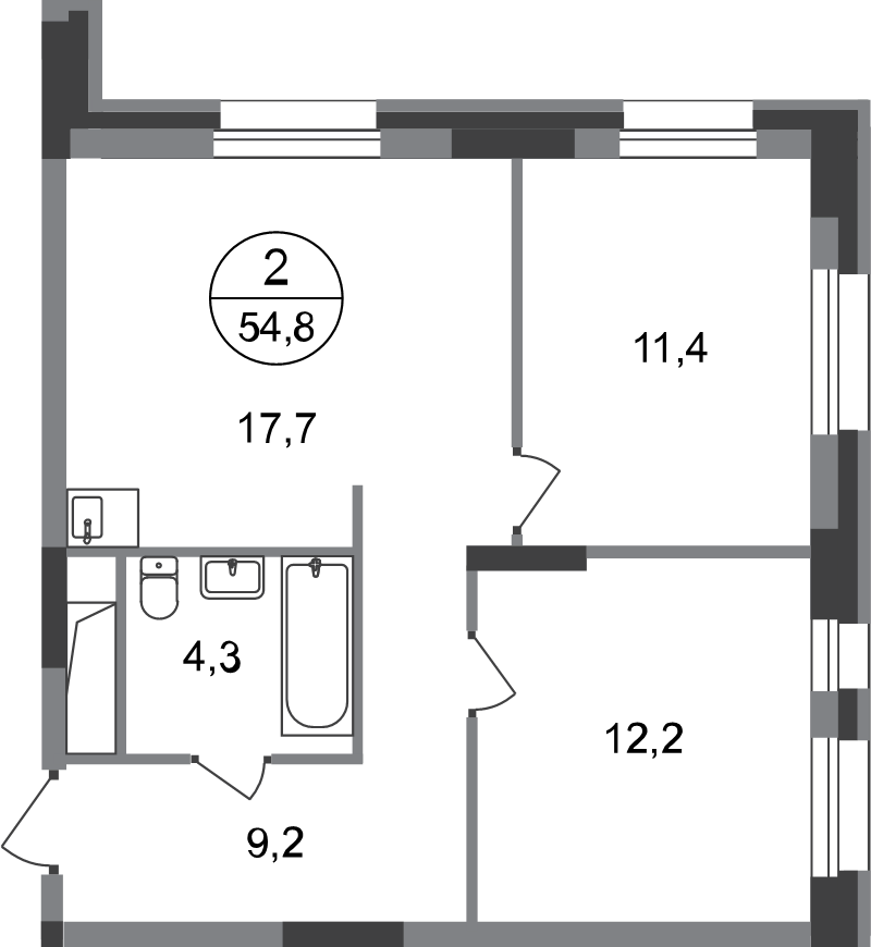 3 ккв (Евро) 54,8 м²