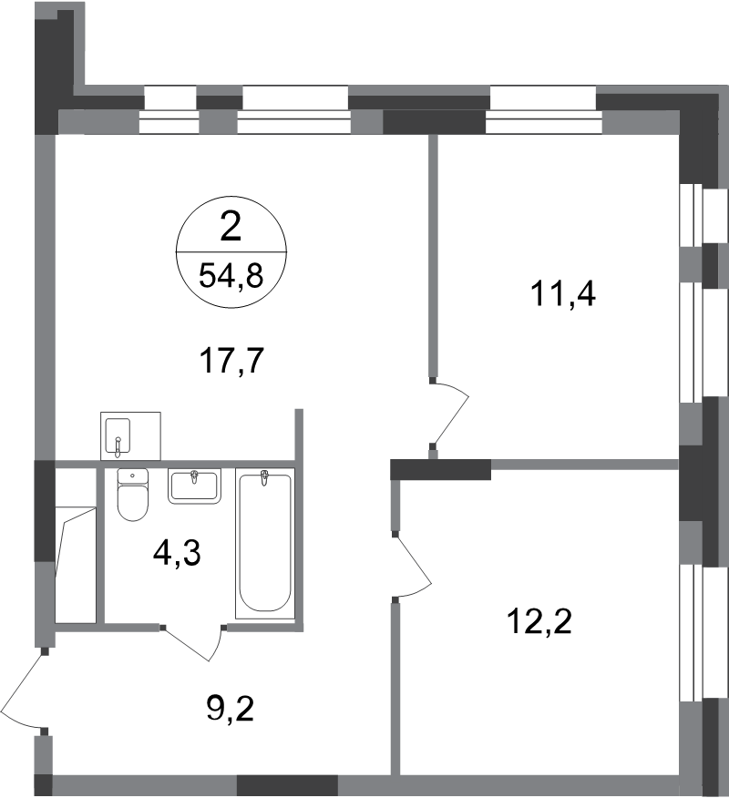 3 ккв (Евро) 54,8 м²